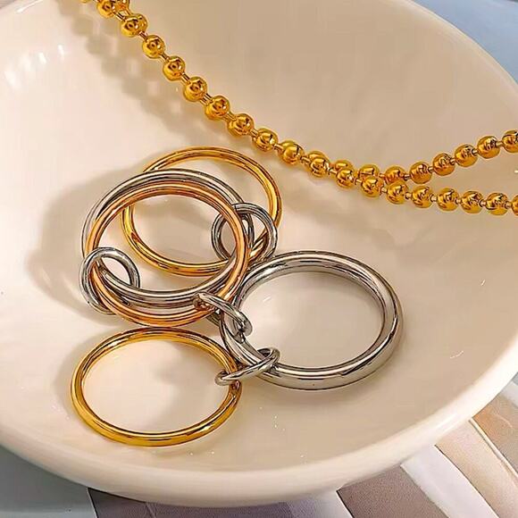 Stainless Steel Stackable Ring Set Connected Three Color Tri-Color Gold Plated - Picture 7 of 9